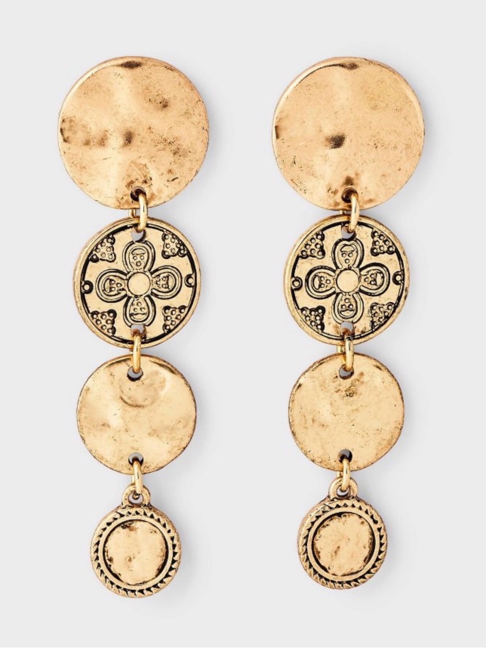 . Universal Thread Antique Gold Textured Coin Disc Drop Statement Earrings